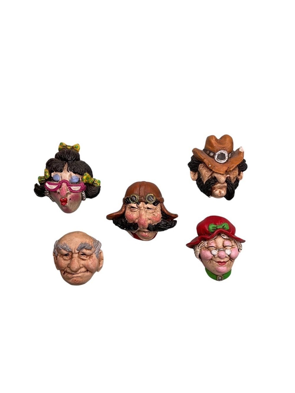 Vintage Peepers 1994 Character Face Magnets Set Hand Painted Resin